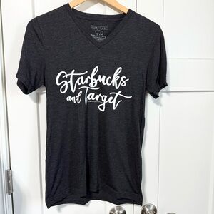 Calamity Jane Black heathered V-Neck Graphic T-Shirt shopping coffee size small